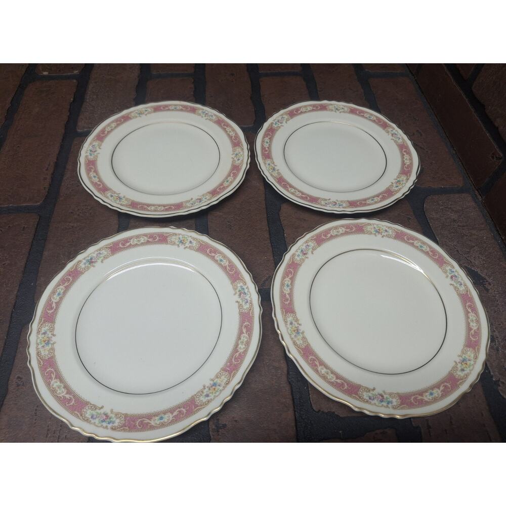 4 Federal Shape Syracuse China Raleigh Pink Flowers 6.75" Bread, Dessert Plates